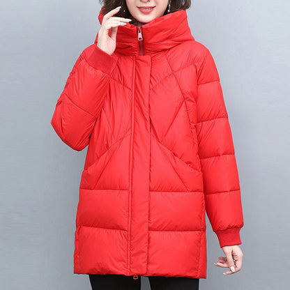 Womens Mid-length Hooded Cotton Coat