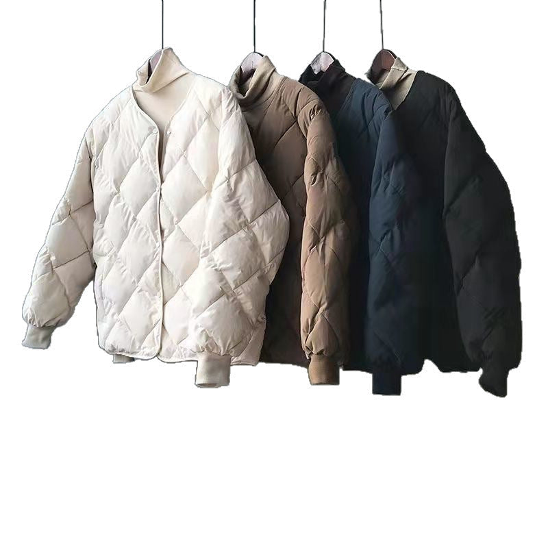 Loose-fit Diamond-quilted Crew-neck Down Jacket