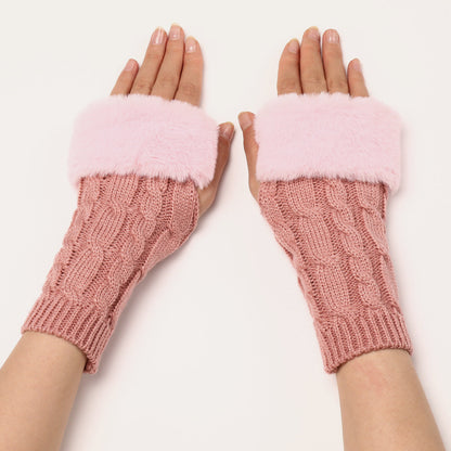 Women's Cable Knit Arm Warmers - Open End Half Finger Gloves with Wool Lining for Fall Winter Cold Weather