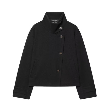 Womens Solid-Color Casual Stand-Collar Jacket With Buttons