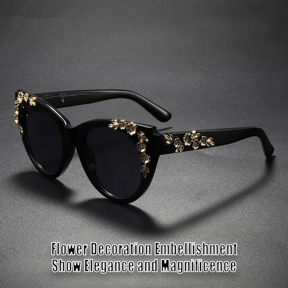 Rimless Floral-patterned Rhinestone Tortoiseshell-frame Sunglasses
