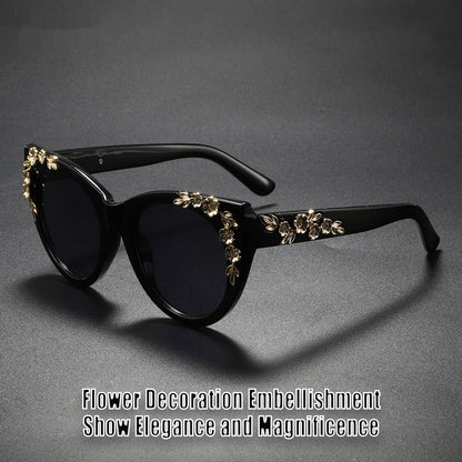 Rimless Floral-patterned Rhinestone Tortoiseshell-frame Sunglasses
