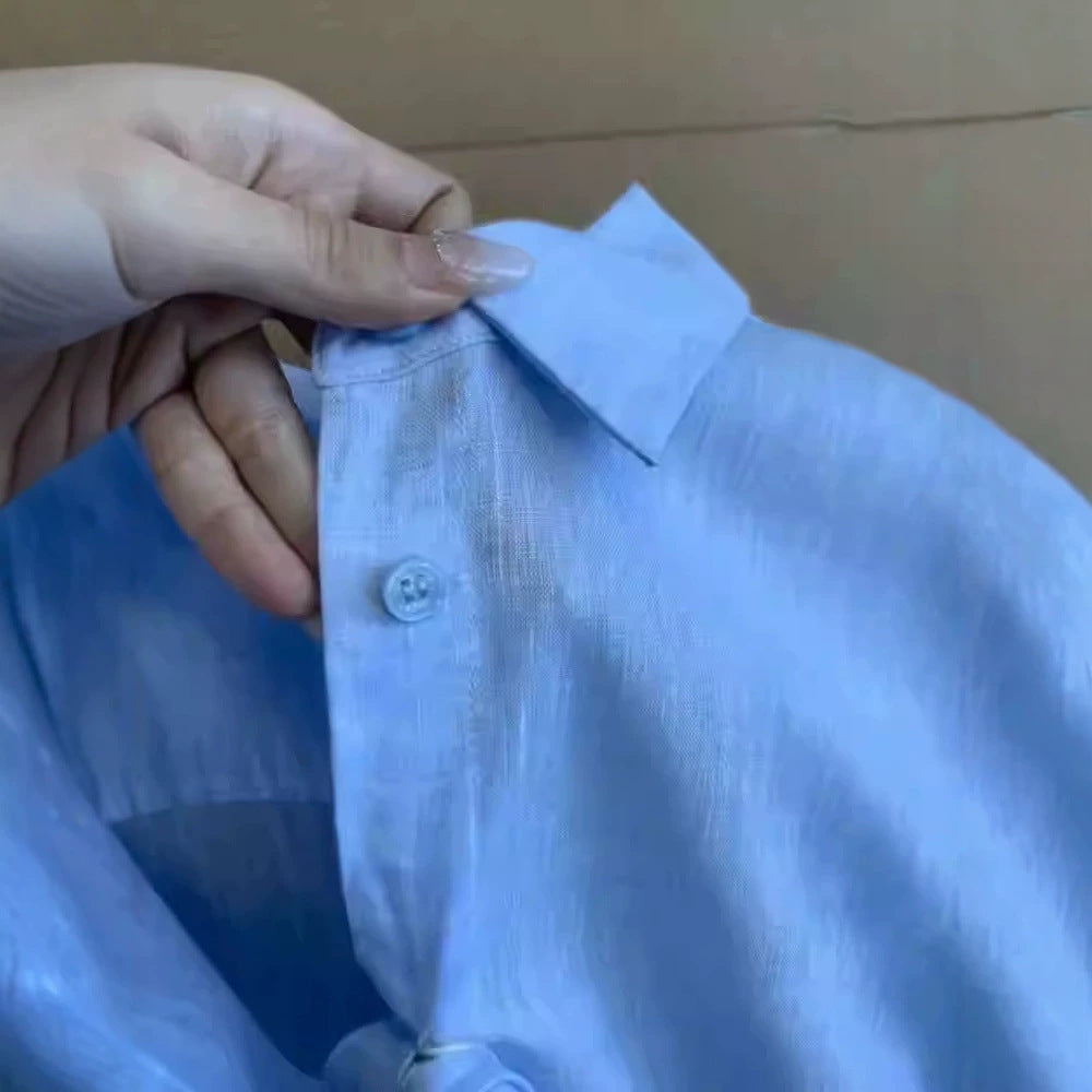 Summer Thin Linen Casual Cotton Linen Collared Sun Protection Top