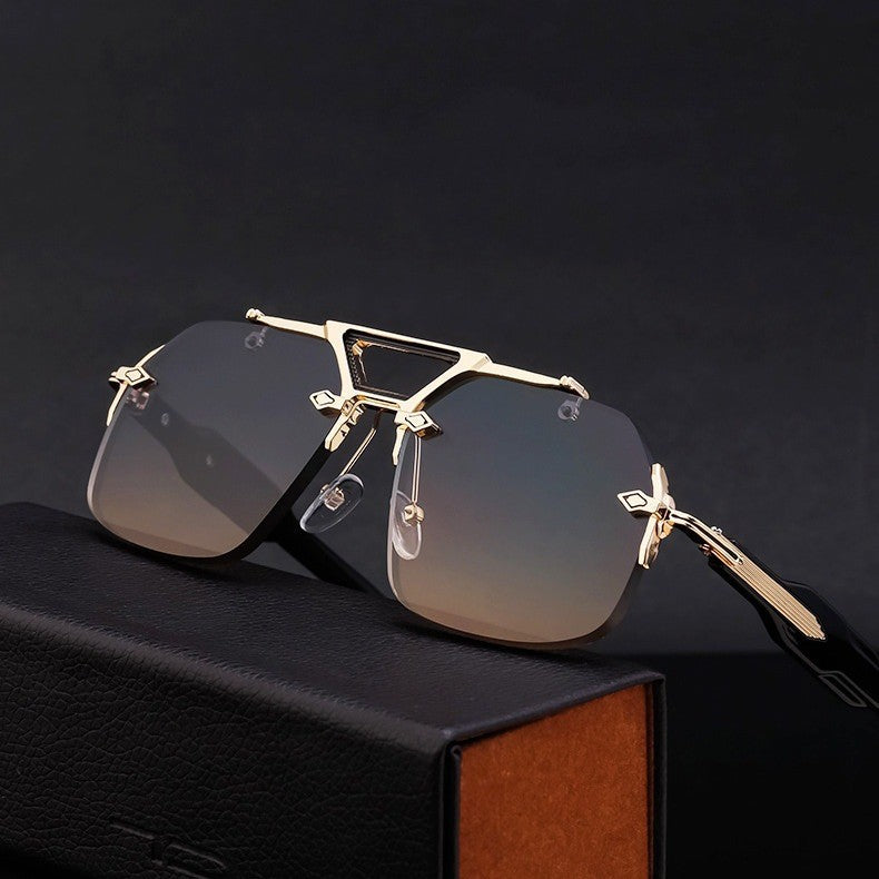 Metal Double-bridge Oversized Sunglasses