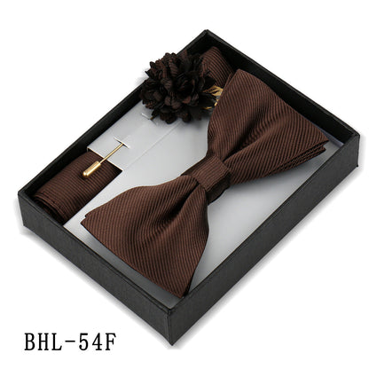 Mens Bow Tie, Pocket Square, And Brooch Gift Set