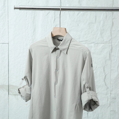Men Technical Outdoor Quick Dry Long Sleeve Shirt Ventilated Underarm Mesh Zipper Sleeve Pocket Convertible Sleeve Travel Trekking Casual Shirt