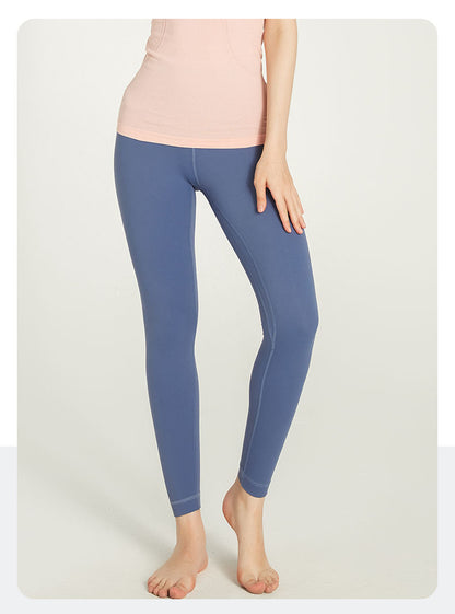 European And American Style Double-Sided Stretch Running Sports Pants High-Waisted Butt-Lifting Peach Butt Solid Color Tight Pocket Yoga Women's Long Pants