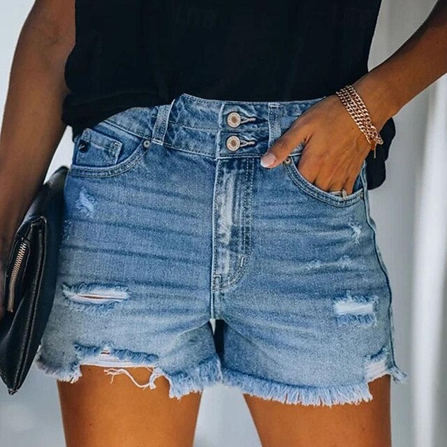 Denim Shorts Versatile And Stylish With Raw-edged Hems