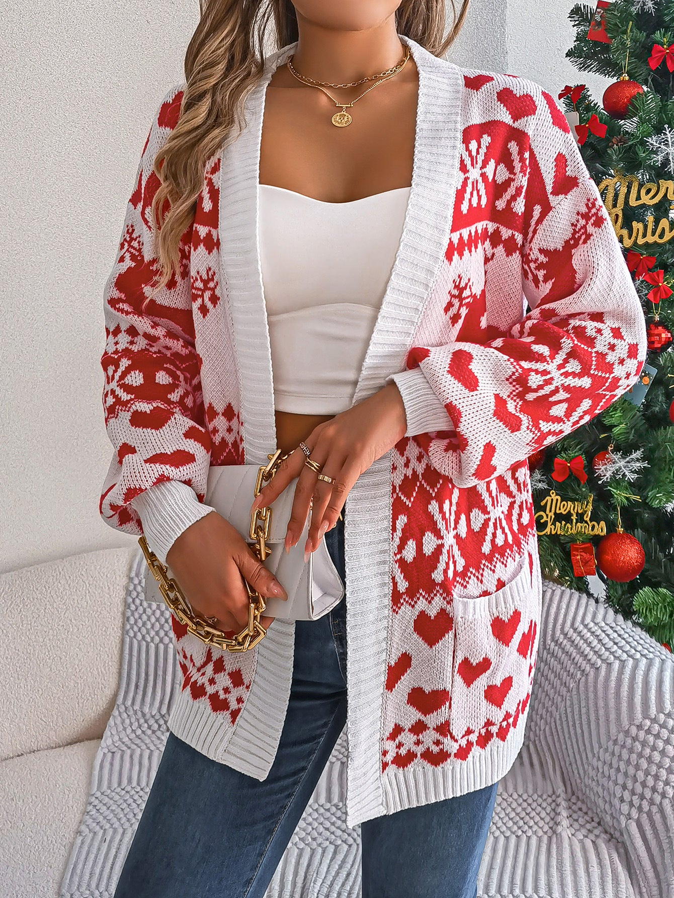 Women's Christmas Deer Print Cardigan Sweater