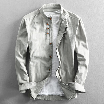 Vintage Chinese-style Slim-fit Shirt With A Mandarin Collar