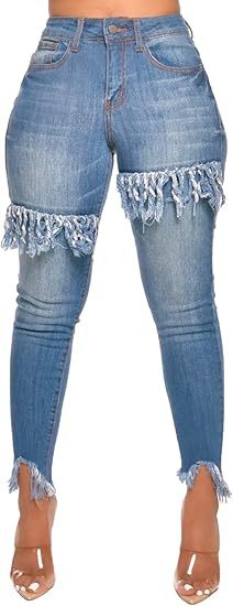 Womens Slim-fit Hip-lifting Blue Jeans