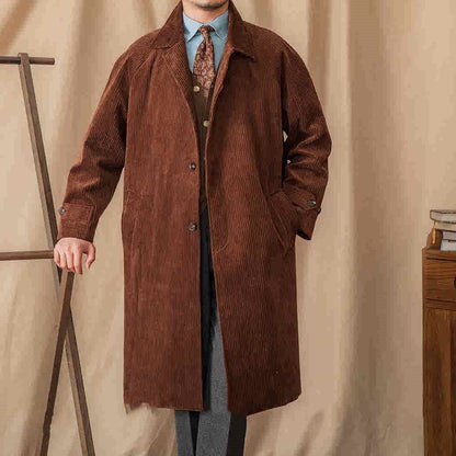 Autumn Corduroy Long-cut Coat Casual Loose Raglan Sleeve Retro