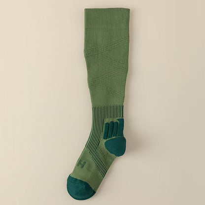 Womens Solid-color Compression Sock Four-season Terry-lined Thickened And Color-blocked