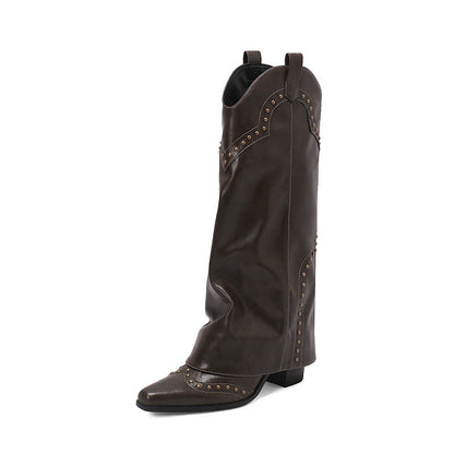Retro V Cut High Leg Stud Martin Boots