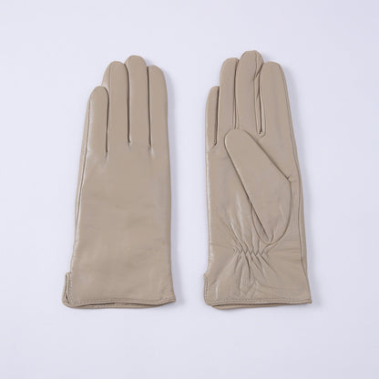 Womens Solid-Color Fleece-Lined Thermal Leather Gloves