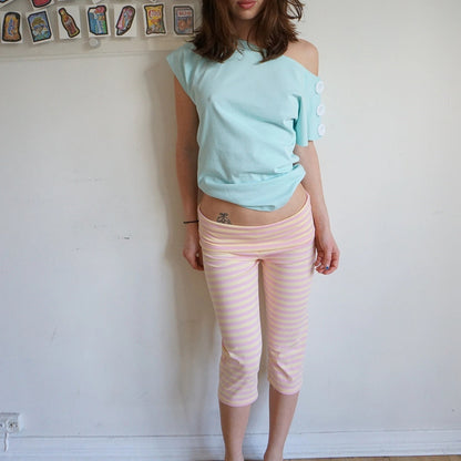 Mint-green Off-shoulder Figure-flattering Short-sleeve Relaxed-fit New T-shirt