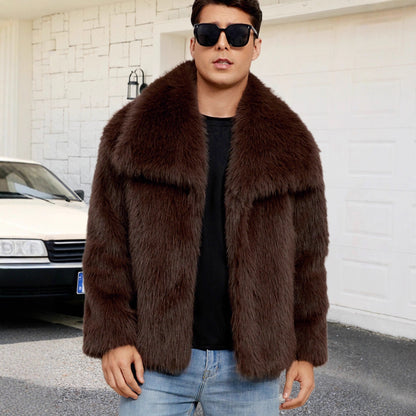 Mens Short Lapel-style Faux Fur Jacket Warm Outerwear