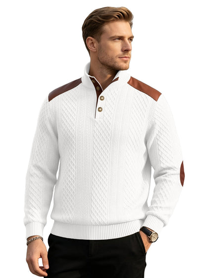 Cross-border Men's American Textured Jacquard Collared Knit Sweater With Shoulder Patchwork Loose Long-sleeve Pullover Sweatshirt