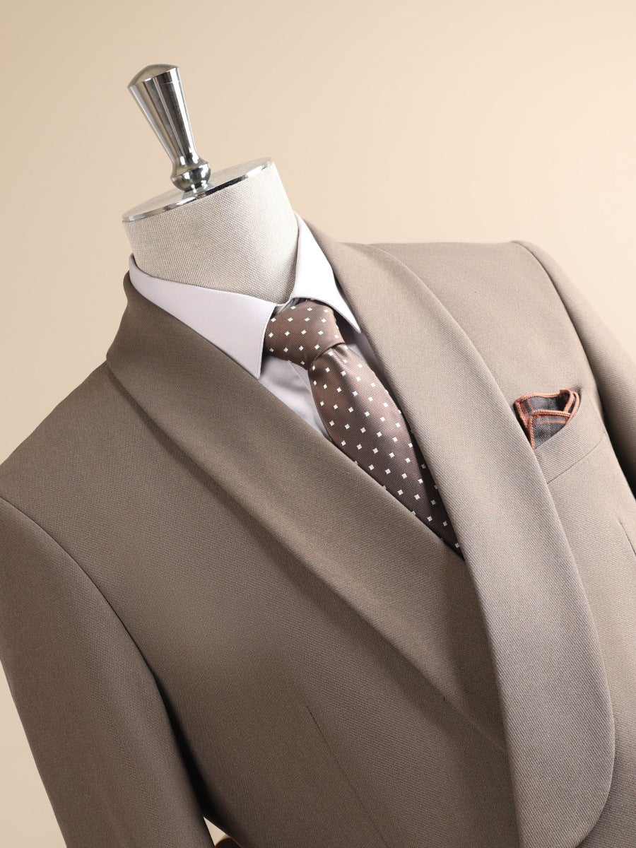 Men Taupe Shawl Lapel One Button 2 Pieces Suit Blazer & Pants Set