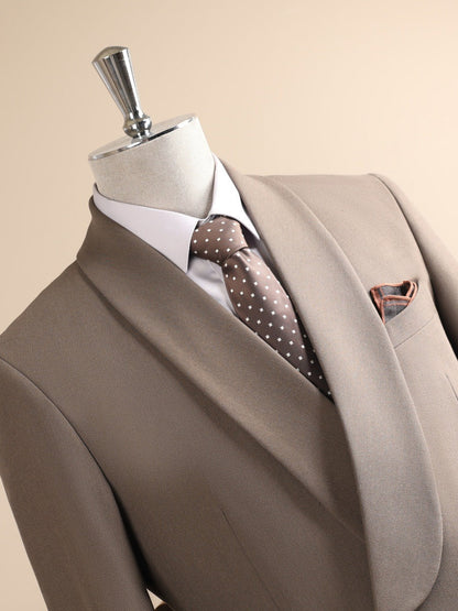 Men Taupe Shawl Lapel One Button 2 Pieces Suit Blazer & Pants Set