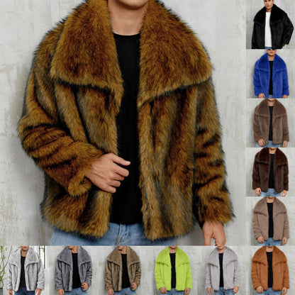 Mens Short Lapel-style Faux Fur Jacket Warm Outerwear