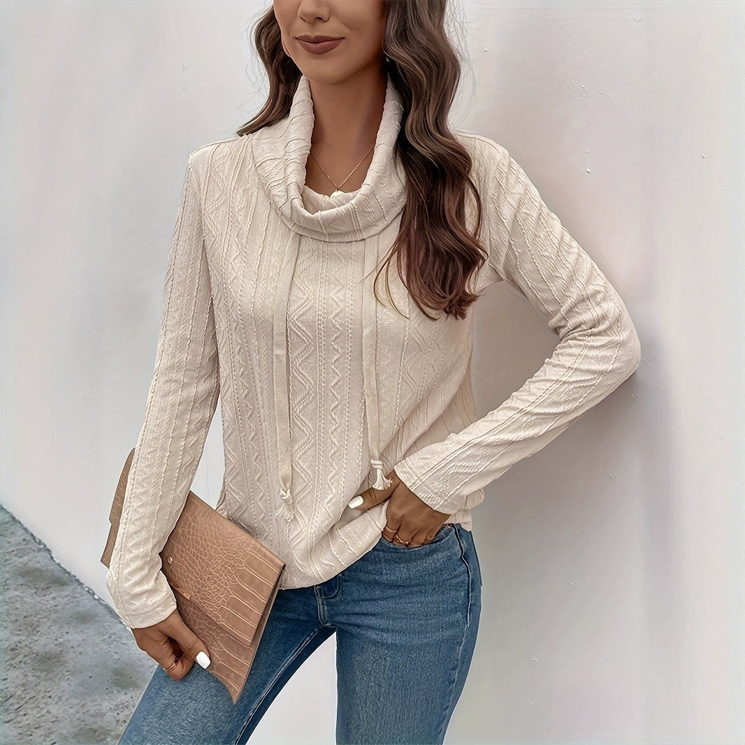 Casual Fashion Women's Long-sleeve Hoodie For Autumn And Winter, Solid Color Drawstring Pullover Long-sleeve Top