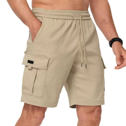 Men Elastic Waist Drawstring Cargo Shorts Multi Pocket Casual Utility Shorts Loose Fit Outdoor Work Shorts For Summer