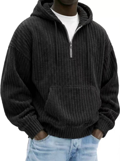 Solid-color Loose-fitting Corduroy Mens Hoodie