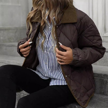 Dark Brown Vintage High-End Multi-Functional Warm Cotton Coat With Long Sleeves And A Lapel Collar
