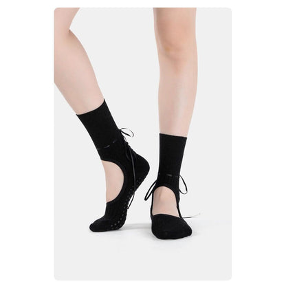 Ballet-style Backless Ribbon Yoga Socks With Silicone Non-slip Soles