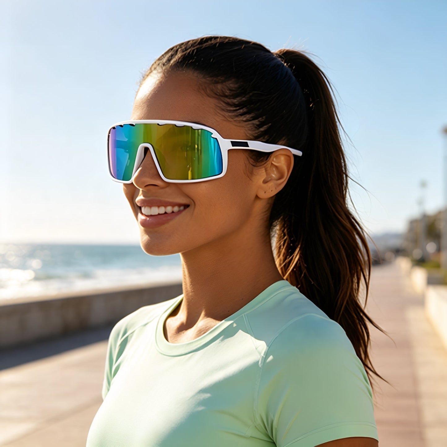 New Colorful Bicycle Windproof Cycling Sunglasses One-Piece Women's Sunglasses European And American Fashion Sports Sunglasses