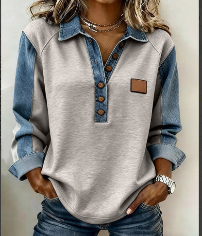 2026 Autumn And Winter Amazon Export New Models In Stock European And American Casual Long-Sleeved Tops Denim Polo Shirts For Women