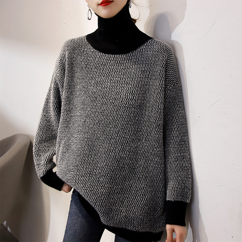 Turtleneck Sweater Loose-fitting Outerwear-style Laid-back Knit Womens Bottoming Shirt