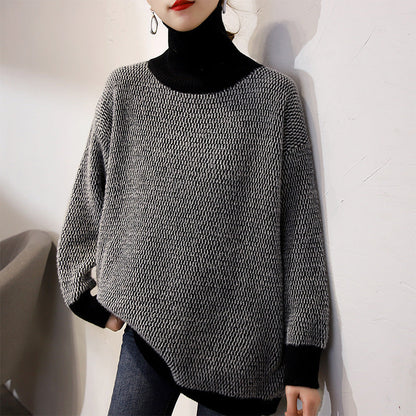 Turtleneck Sweater Loose-fitting Outerwear-style Laid-back Knit Womens Bottoming Shirt