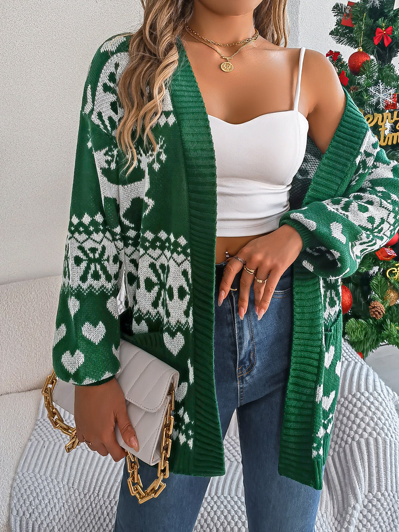 Women's Christmas Deer Print Cardigan Sweater
