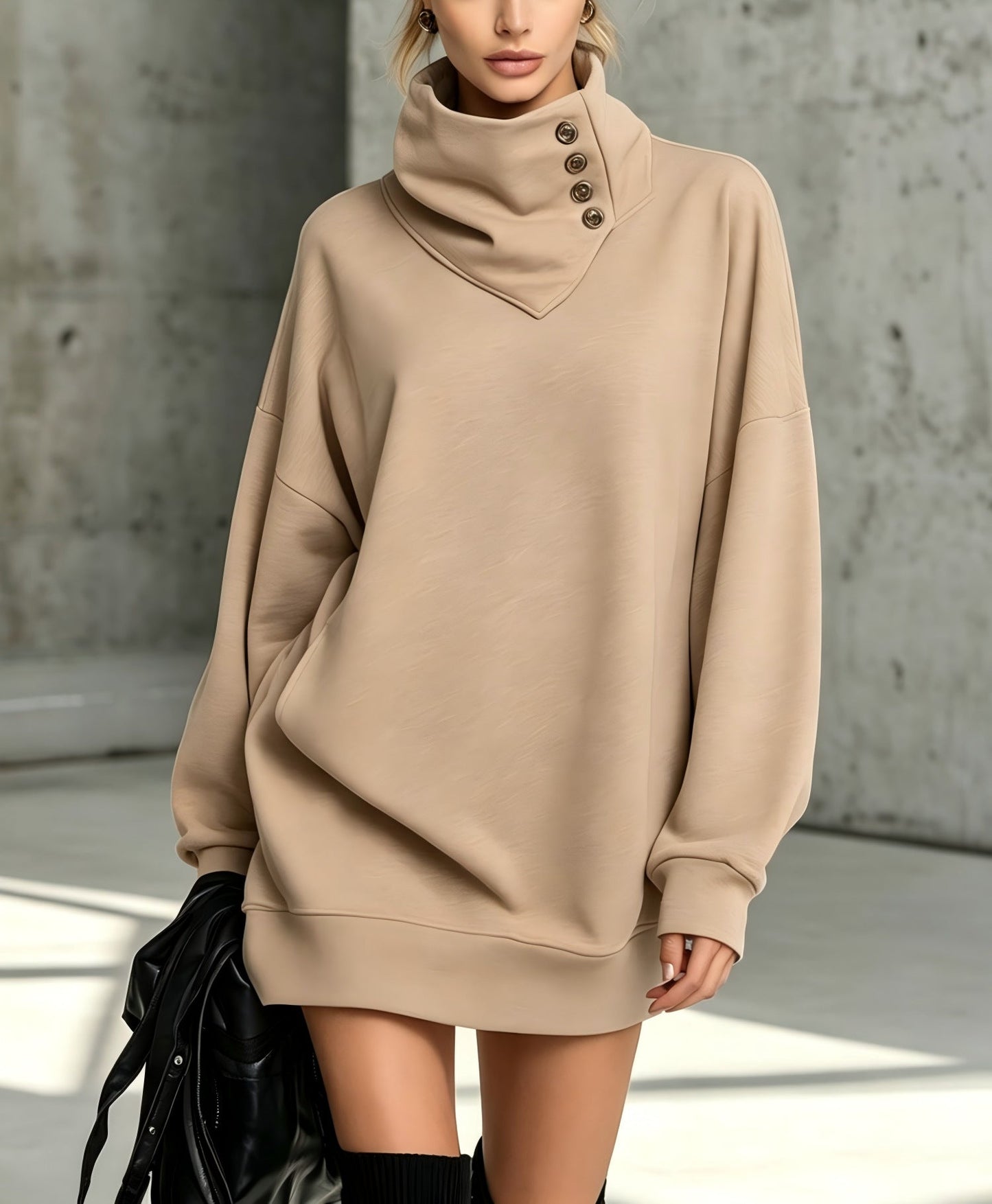Vintage Loose-Fit Button-Down Mid-Length Womens Sweatshirt
