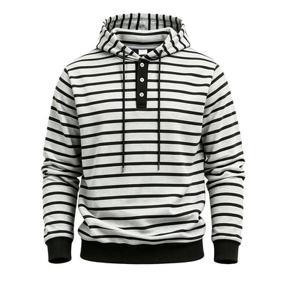 Mens Loose-Fit Striped Hoodie With Three Buttons