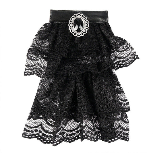 Vintage Embroidered Lace Black Bow Tie