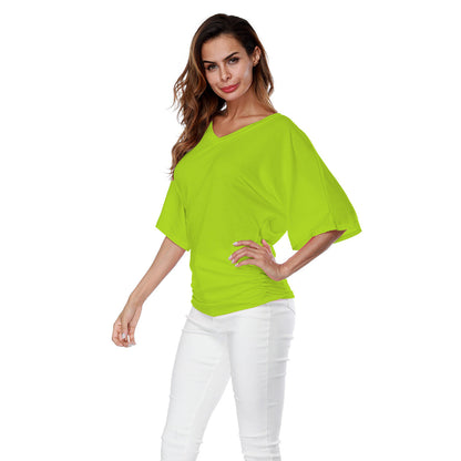 Plus-size Loose-fit Batwing-sleeve V-neck Short-sleeve T-shirt Top