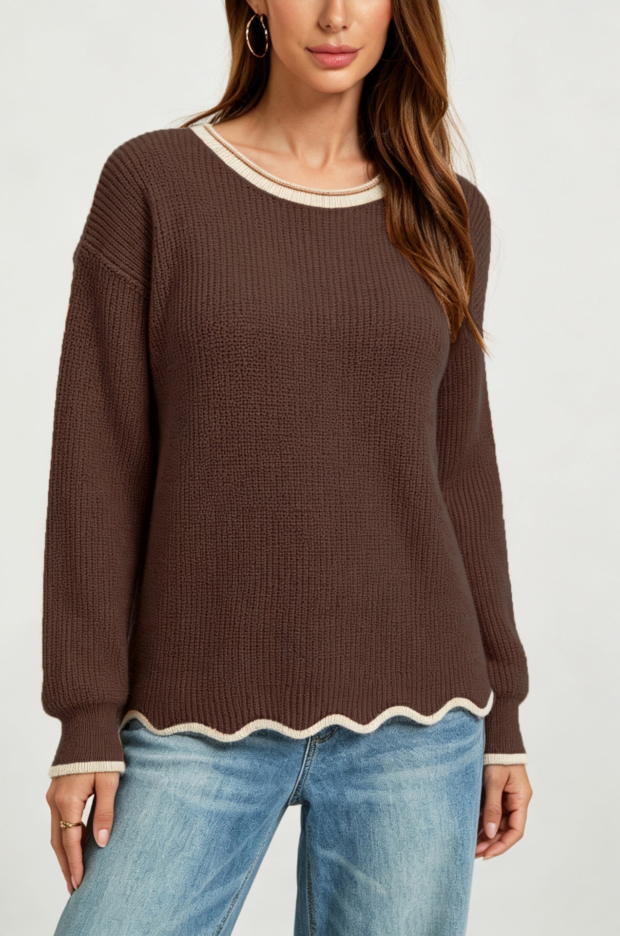 Womens Round-neck Loose-fit Versatile Knit Sweater