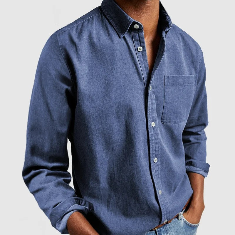 Cross-border Amazon Foreign Trade Europe And The United States Men's New Lapel Solid Color Shirt Men's Retro Long Sleeve Shirt