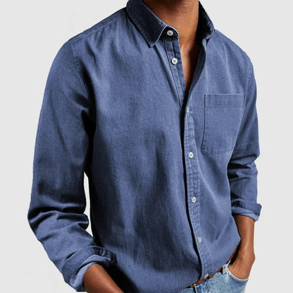 Cross-border Amazon Foreign Trade Europe And The United States Men's New Lapel Solid Color Shirt Men's Retro Long Sleeve Shirt
