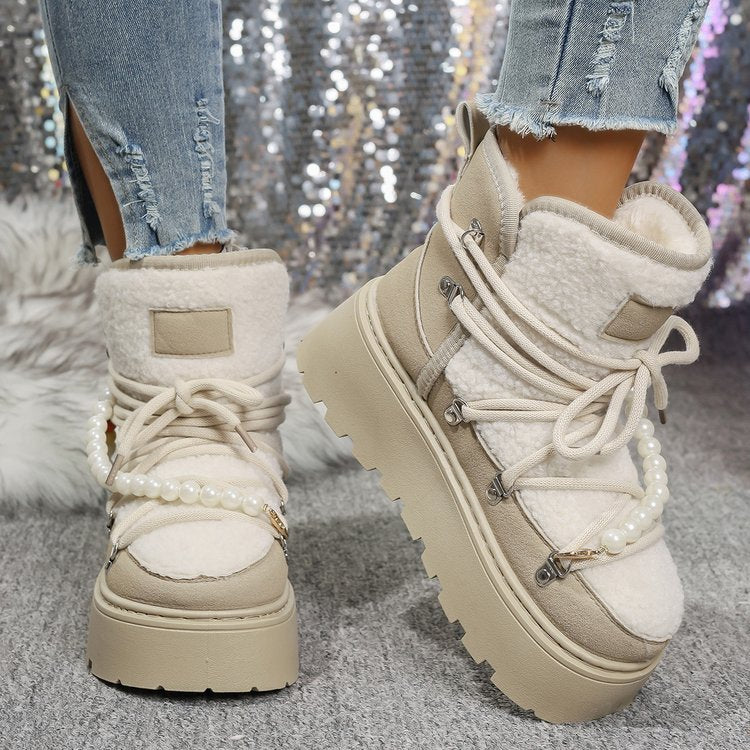 Women's Platform Height-Increasing Suede Snow Boots, New Versatile Plus Size Women's Snow Cotton Boots