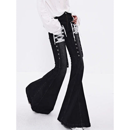 Lace-Strap Bootcut Denim Jeans For Women