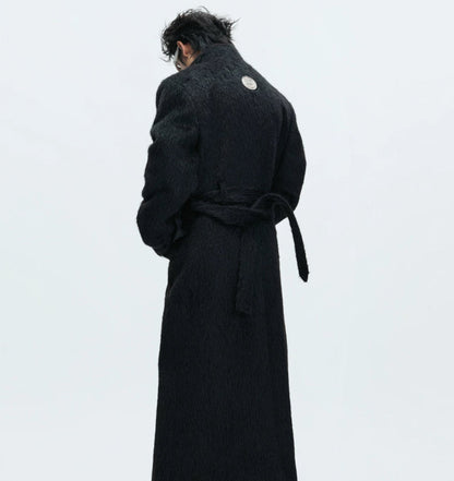 Short-pile Faux Two-piece Wool Coat Long Alpaca-blend Trench Coat