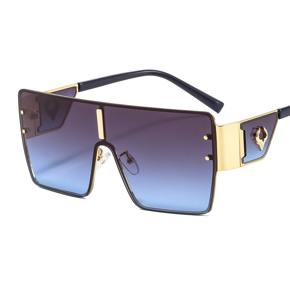 European And American Oversized One-piece Metal Sunglasses With Ox-head EmbellishmentVintage Style