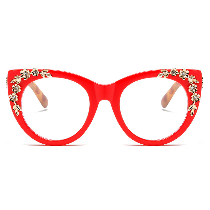 Rimless Floral-patterned Rhinestone Tortoiseshell-frame Sunglasses