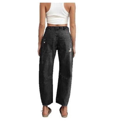 Retro Patchwork Wide Ocketed Distressed Jeans