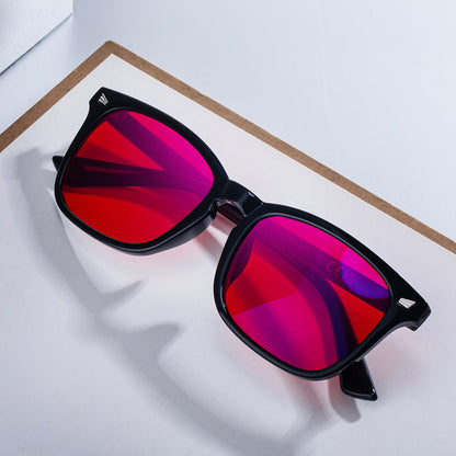 2026 New Style Sleep Glasses Square Frame Sunglasses For Men, Personalized Anti-Blue Light Color-Changing Red Lenses, Outdoor Sun Protection Sunglasses For Men