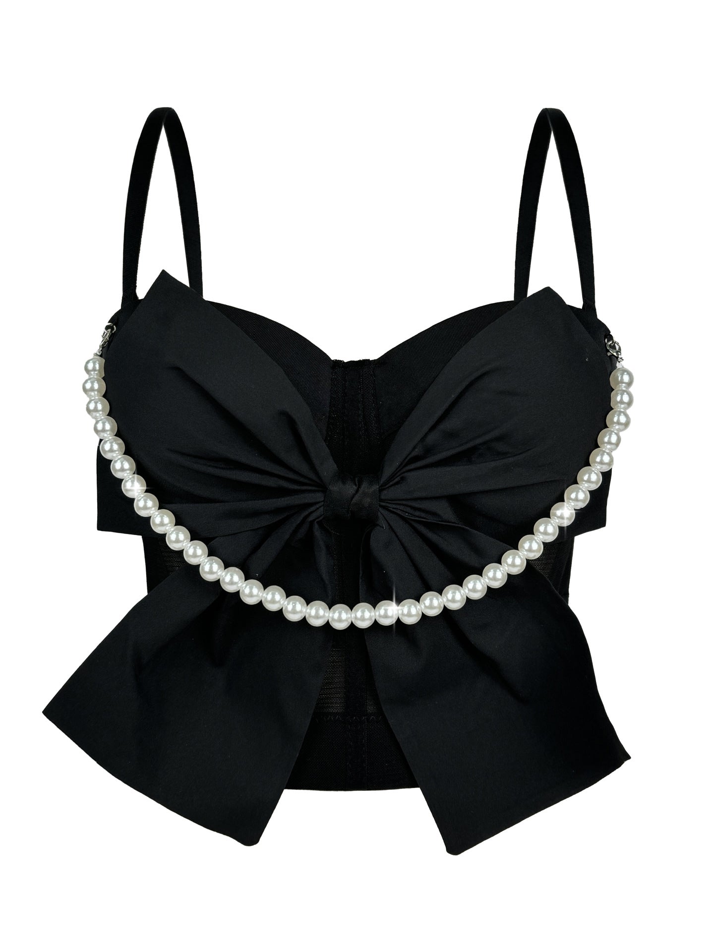 Summer New Pearl Bow Camisole Stylish Versatile Fishbone Corset Slim Fit Elegant Top